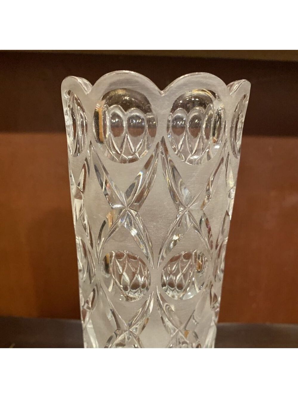 𝅺Beautiful Marquise Brilliant Cut Glass Vase Heavy Glass